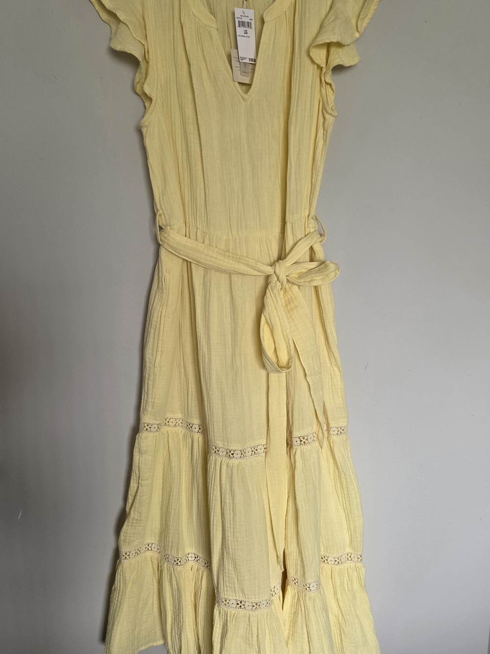 Magaschoni Pale Yellow Ruffle-Sleeve Tiered Maxi Dress